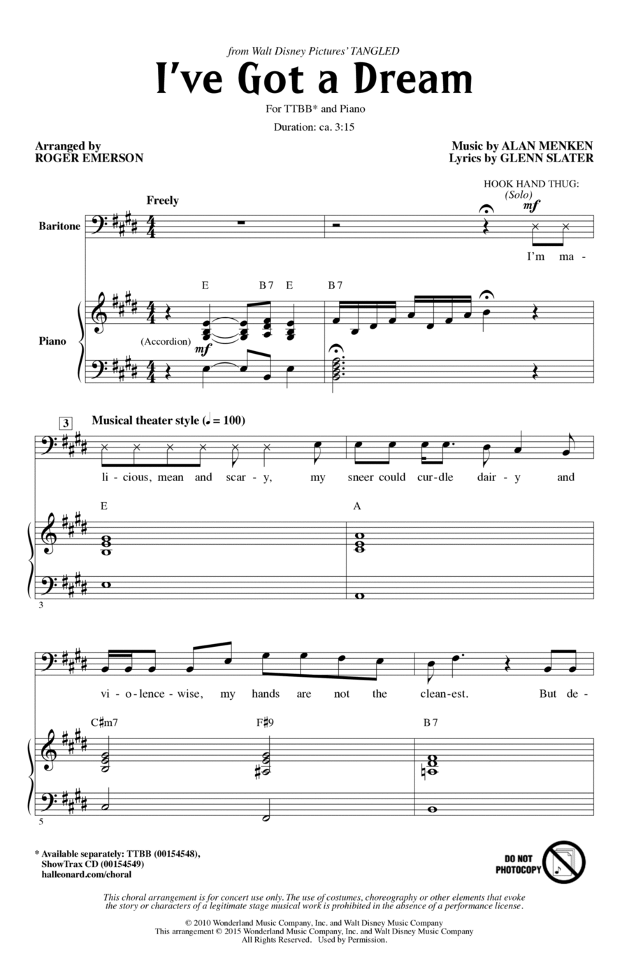 I've Got A Dream (from Tangled) (arr. Roger Emerson) TTBB scores gallery preview page 1