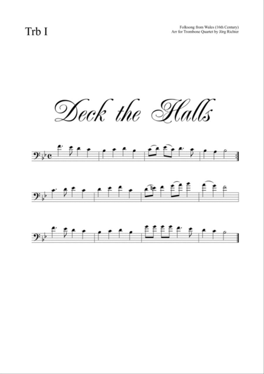 Deck the Halls (Christmas Carol) for Trombone Quartet Brass Quartet scores gallery preview page 3