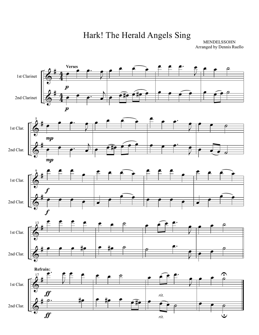 6 Christmas Carols for Clarinet Duet - Intermediate level Clarinet Duet scores gallery preview page 5