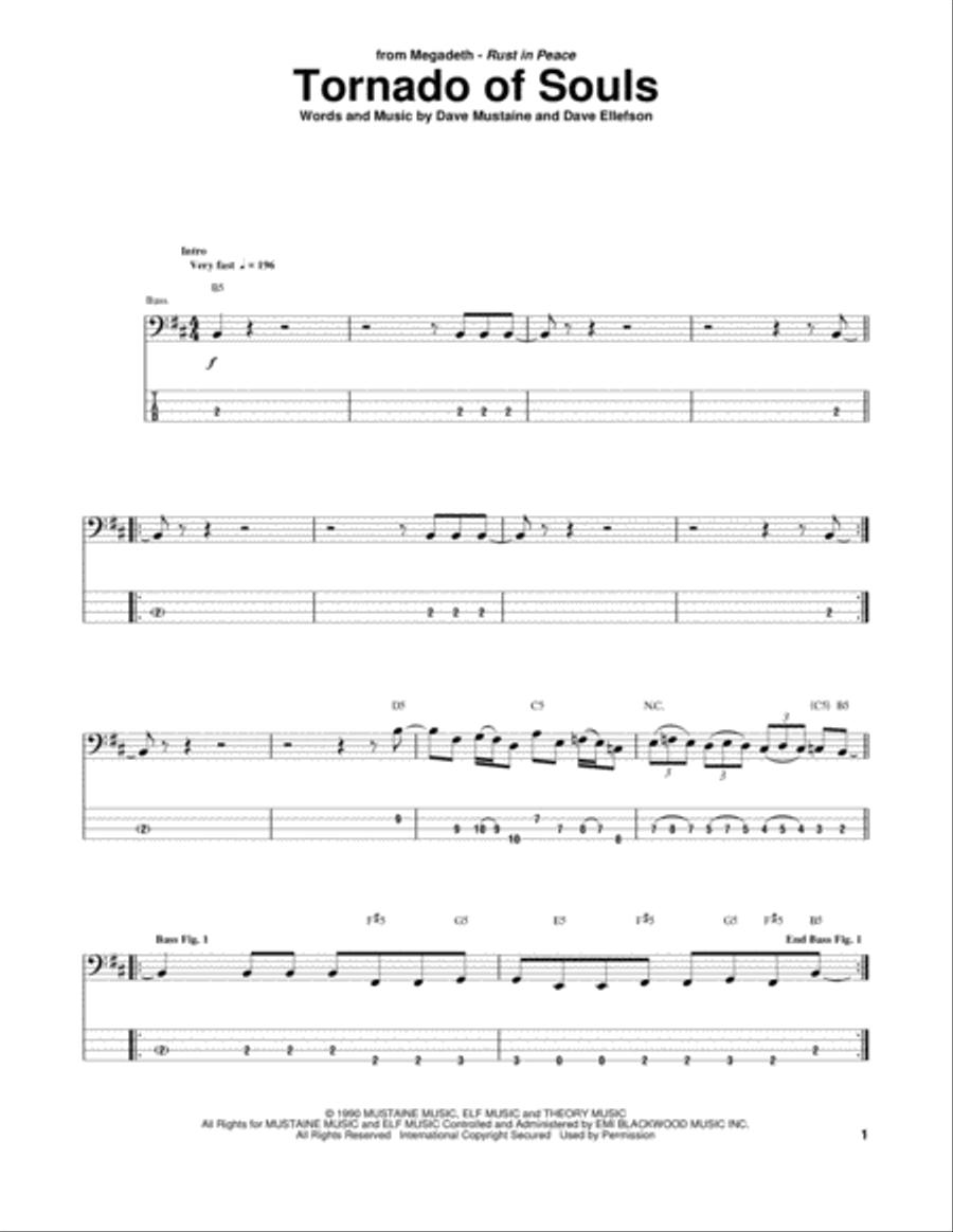 Tornado Of Souls Guitar Tablature scores gallery preview page 1