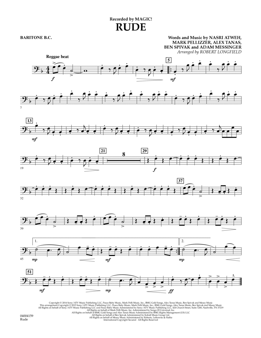 Rude - Baritone B.C. Concert Band scores gallery preview page 1