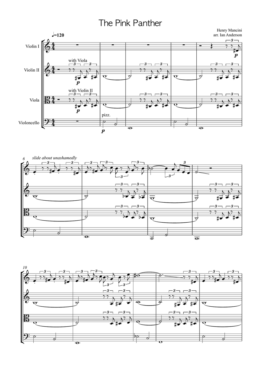 The Pink Panther from THE PINK PANTHER String Quartet scores gallery preview page 1