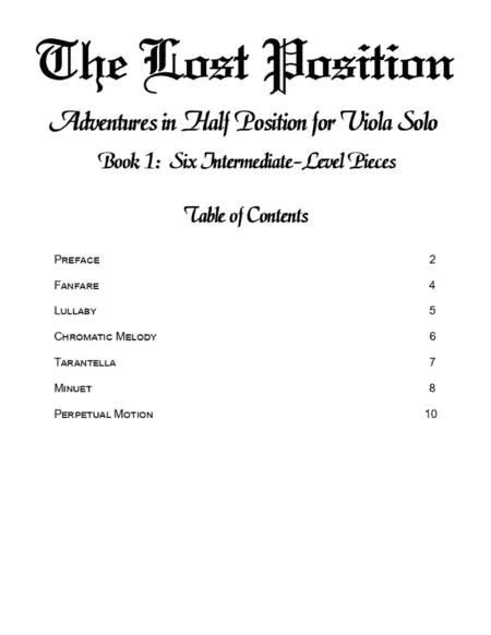 The Lost Position: Adventures in Half Position for Viola Solo, Book 1: Six Intermediate-Level Piece image number null