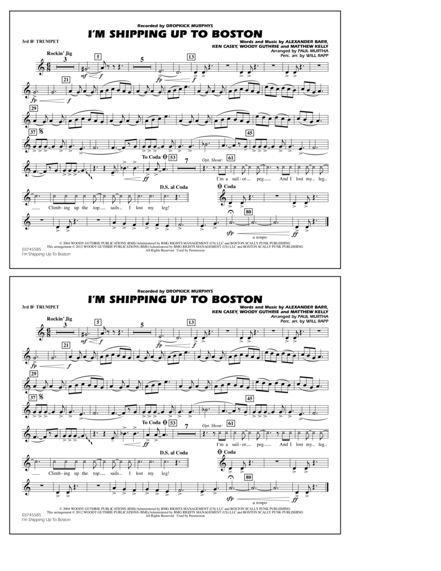 I'm Shipping Up To Boston - 3rd Bb Trumpet Marching Band scores gallery preview page 1