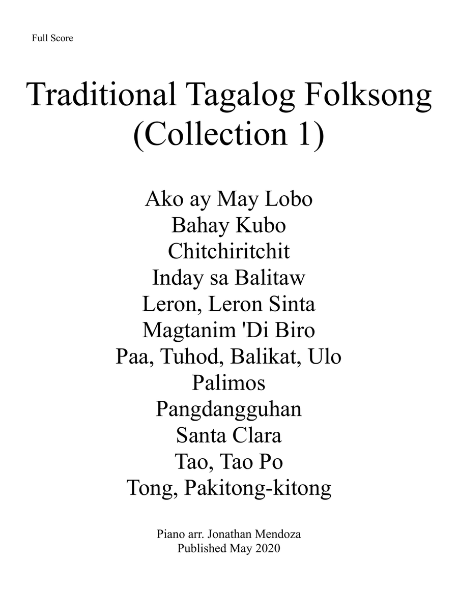 Traditional Tagalog Folksong Collection 1 Unison Choir scores gallery preview page 1