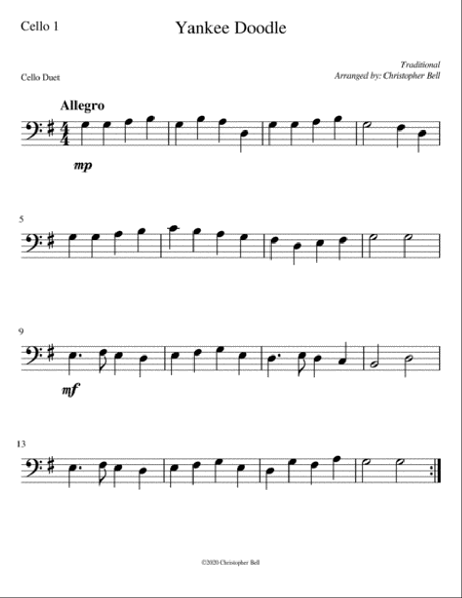 Yankee Doodle - Cello Duet String Duet scores gallery preview page 2