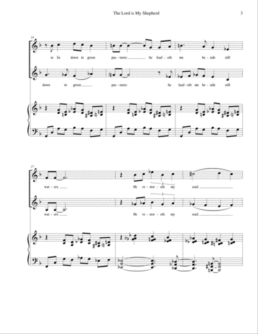 The Lord is My Shepherd (Psalm 23) - for vocal duo (soprano/alto) with piano Piano Accompaniment scores gallery preview page 3