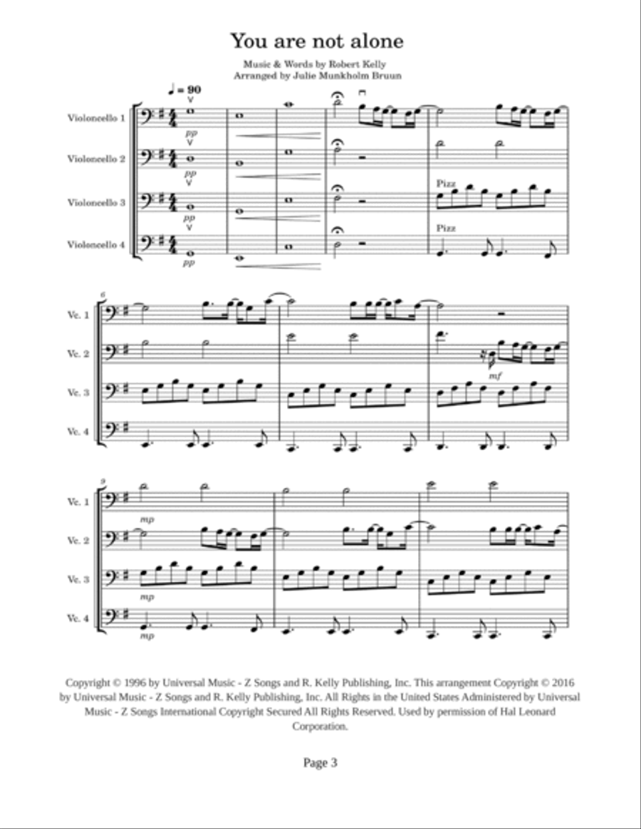 You Are Not Alone String Quartet scores gallery preview page 3