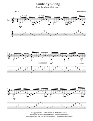 Book cover for "Kimberly's Song" for solo classical fingerstyle guitar (+ TAB)