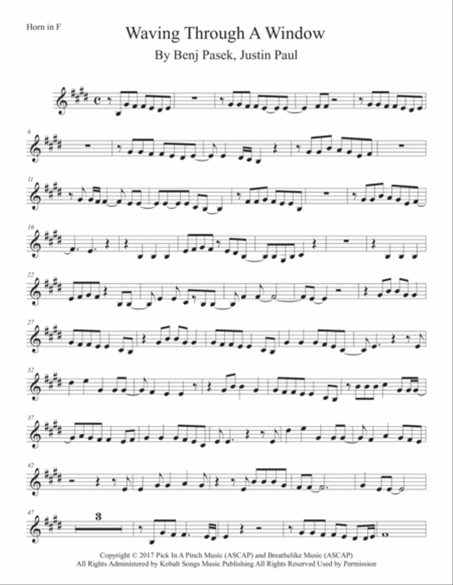 Waving Through A Window Waving Through A Window Horn Solo scores gallery preview page 1