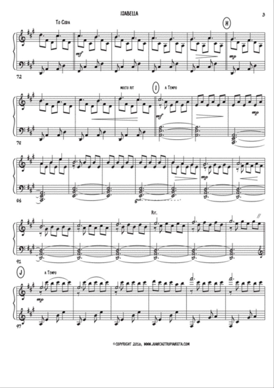 Isabella - Piano Solo - Juan Castro Pianista Piano Solo scores gallery preview page 3