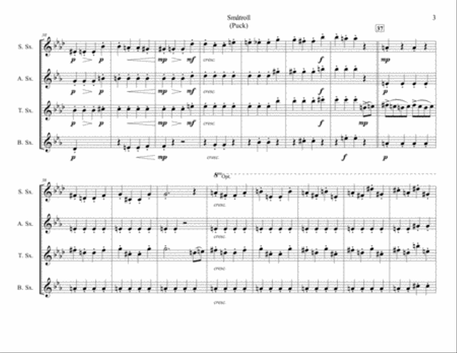 Småtroll (Puck) From Grieg's Lyric Pieces for Saxophone Quartet Saxophone Quartet scores gallery preview page 3