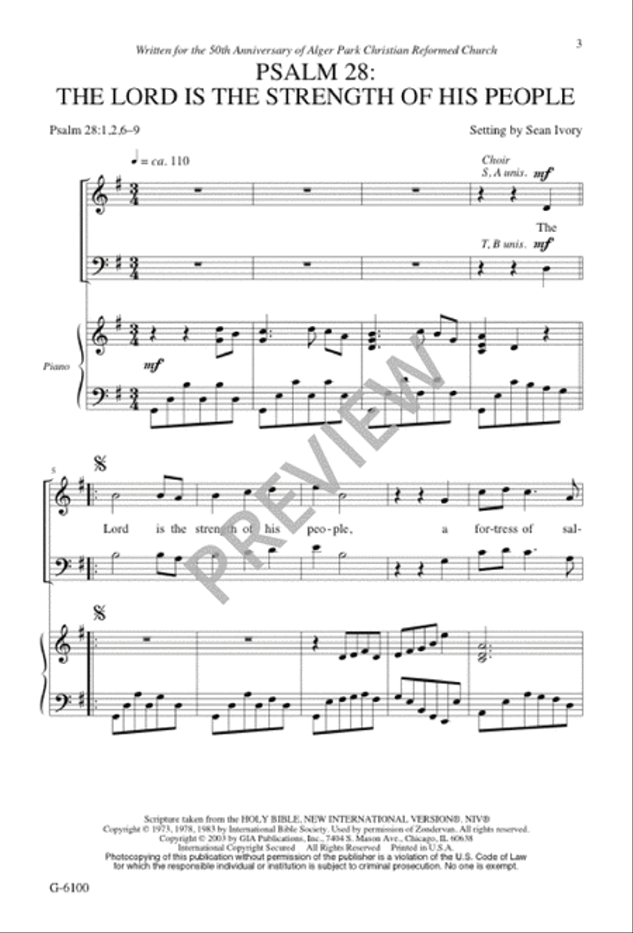 Psalm 28: The Lord Is the Strength of His People 4-Part scores gallery preview page 3