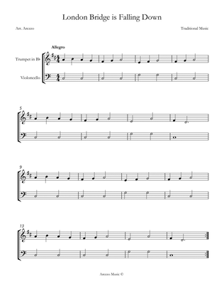 London Bridge is Falling Down Trumpet and Cello Sheet Music for Beginners