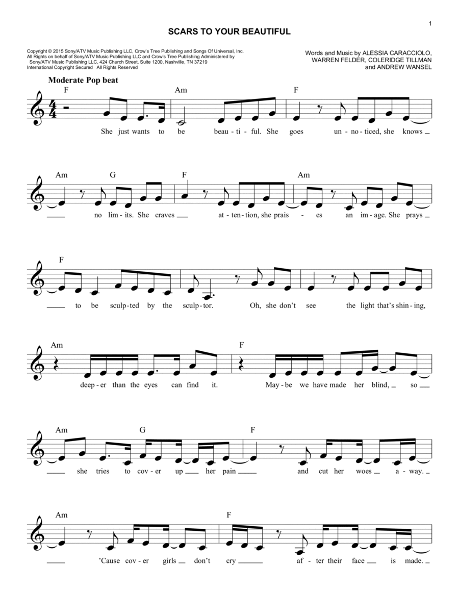 Scars To Your Beautiful Piano scores gallery preview page 1