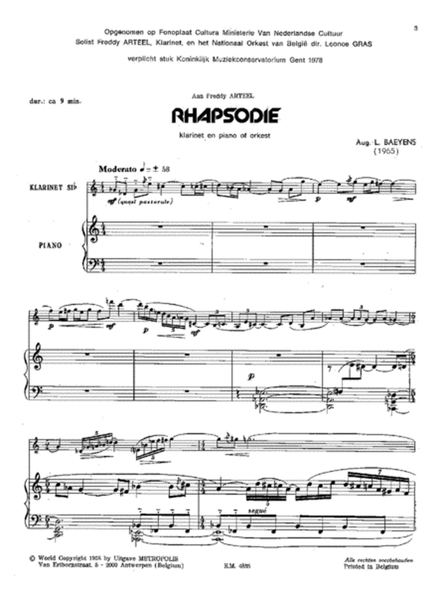 Rhapsodie for Clarinet and Piano