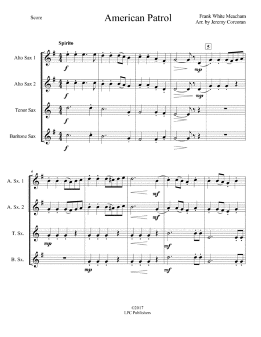 American Patrol for Saxophone Quartet (SATB or AATB) Saxophone Quartet scores gallery preview page 2