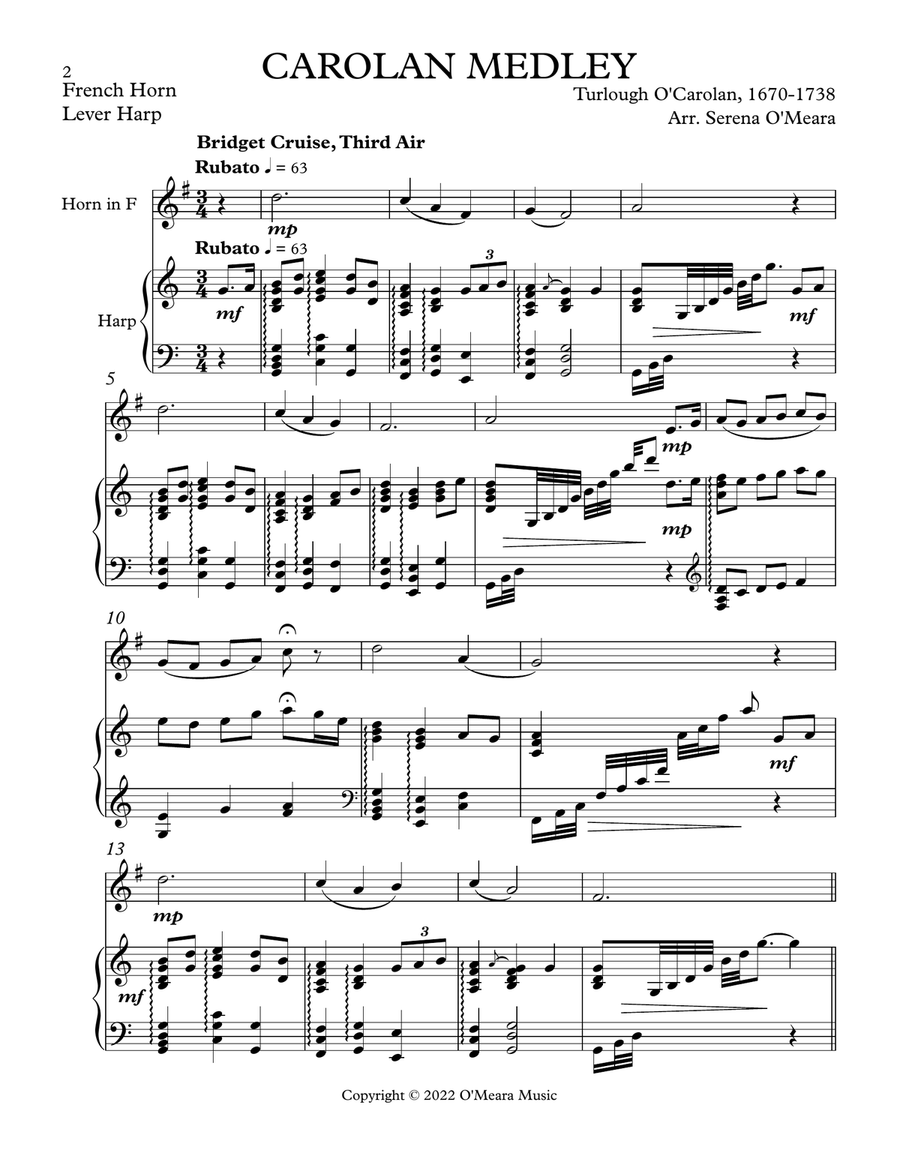 Carolan Medley, Duet for Horn in F & Lever Harp