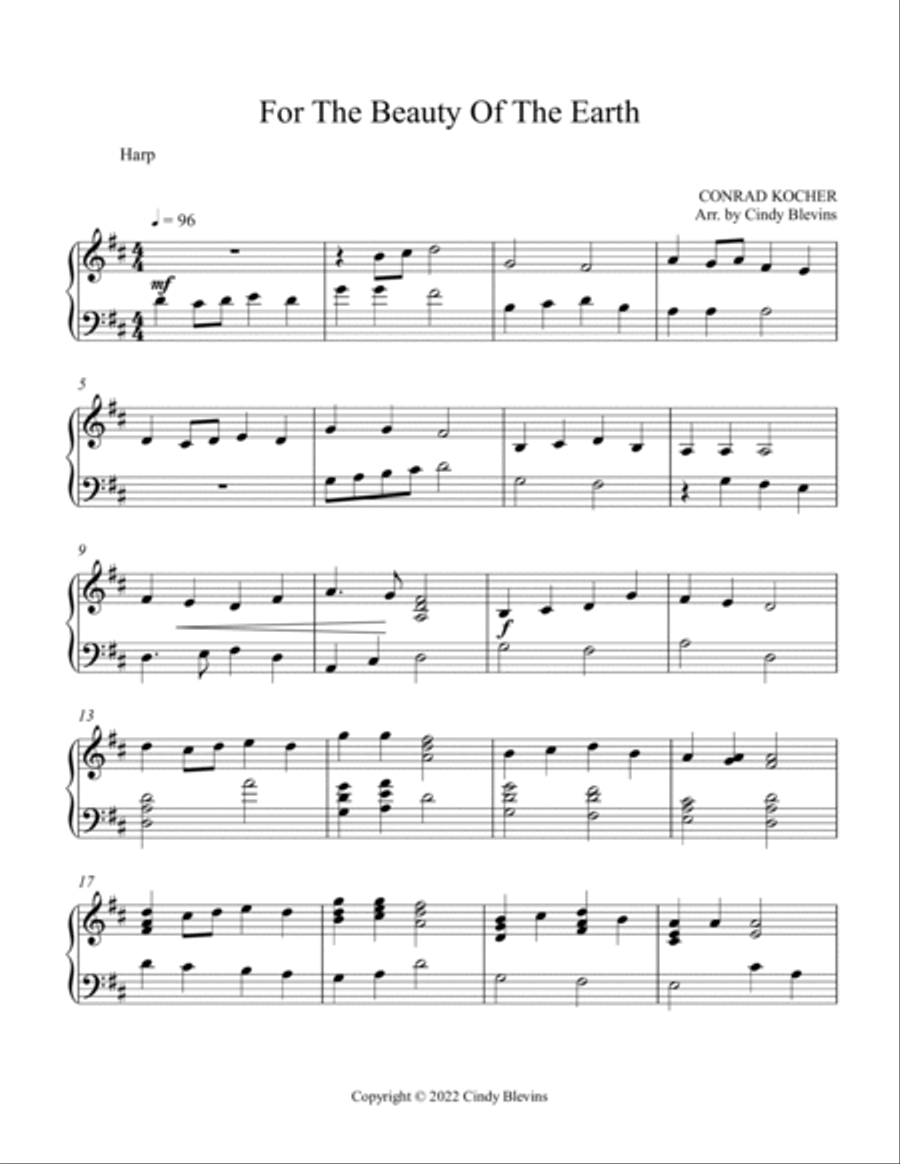 For the Beauty Of the Earth, Harp and Tin Whistle (D) Harp scores gallery preview page 5