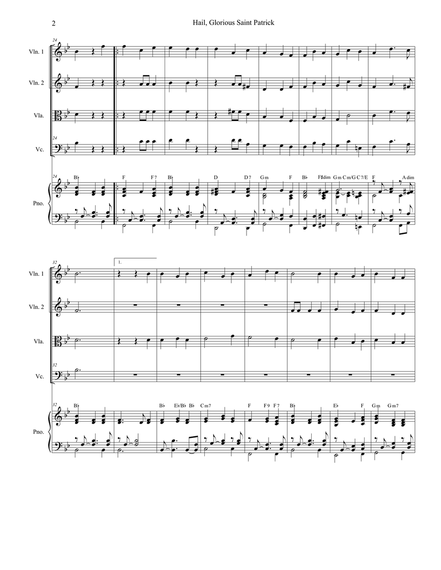 Hail, Glorious Saint Patrick (String Quartet and Piano) String Quartet scores gallery preview page 2