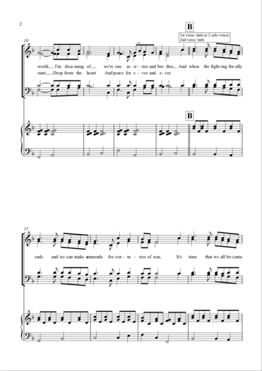 I Wish For Peace (SATB choir & piano) 4-Part scores gallery preview page 2