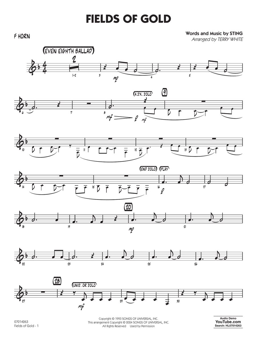 Fields Of Gold (arr. Terry White) - F Horn Jazz Ensemble scores gallery preview page 1