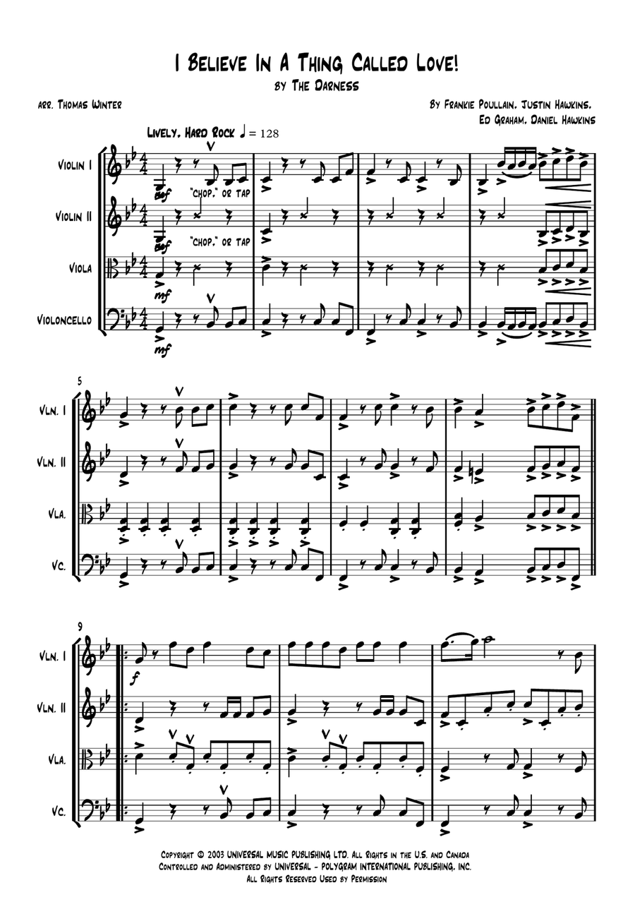 I Believe In A Thing Called Love String Quartet scores gallery preview page 1
