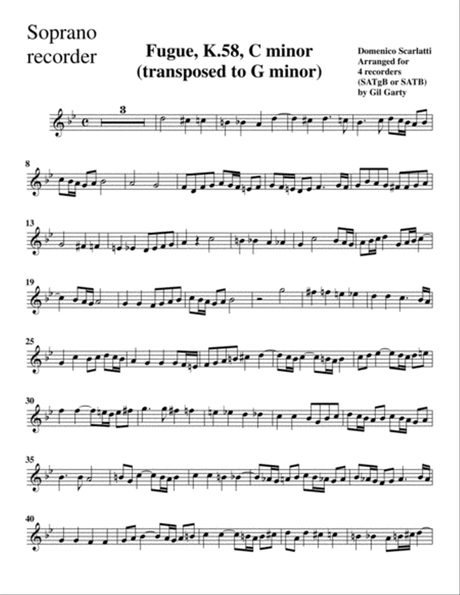 Sonata K.58 (fugue) (arrangement for 4 recorders) Recorder scores gallery preview page 5