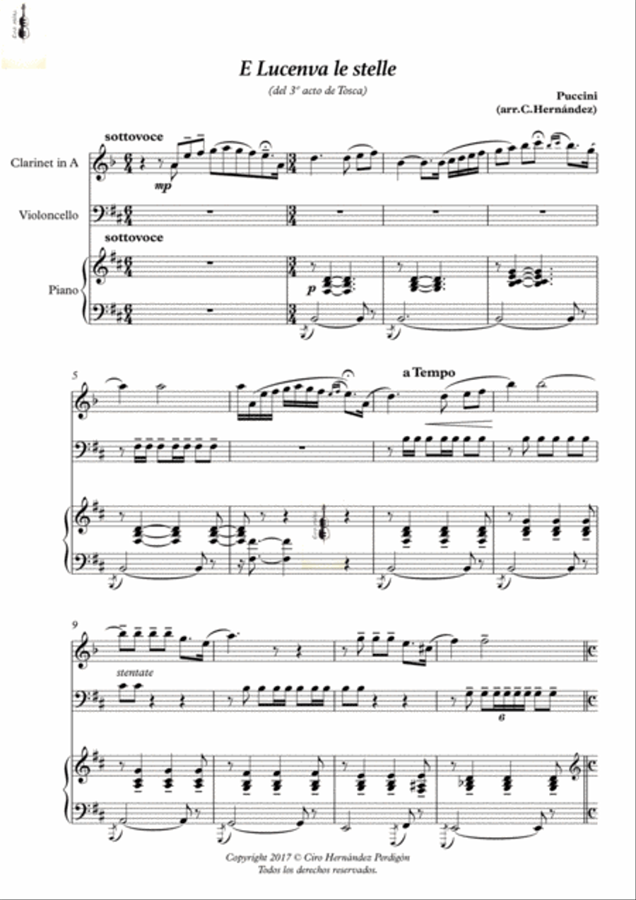 E luceva le stelle A Clarinet scores gallery preview page 2