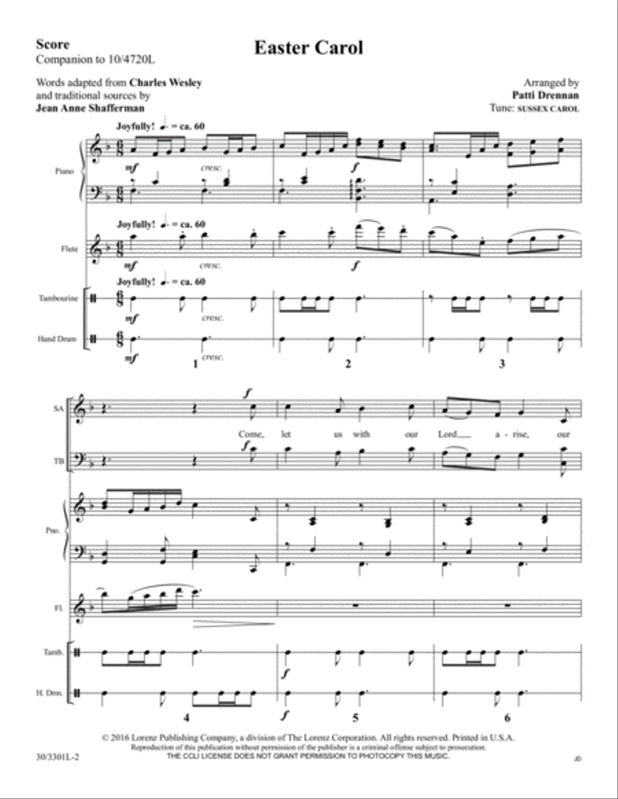 Easter Carol - Flute and Percussion Score and Parts image number null