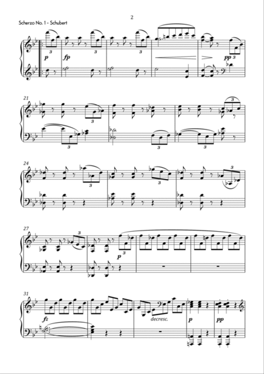 Schubert - Scherzo No. 1 in B Flat Major - Intermediate Chamber Music scores gallery preview page 3