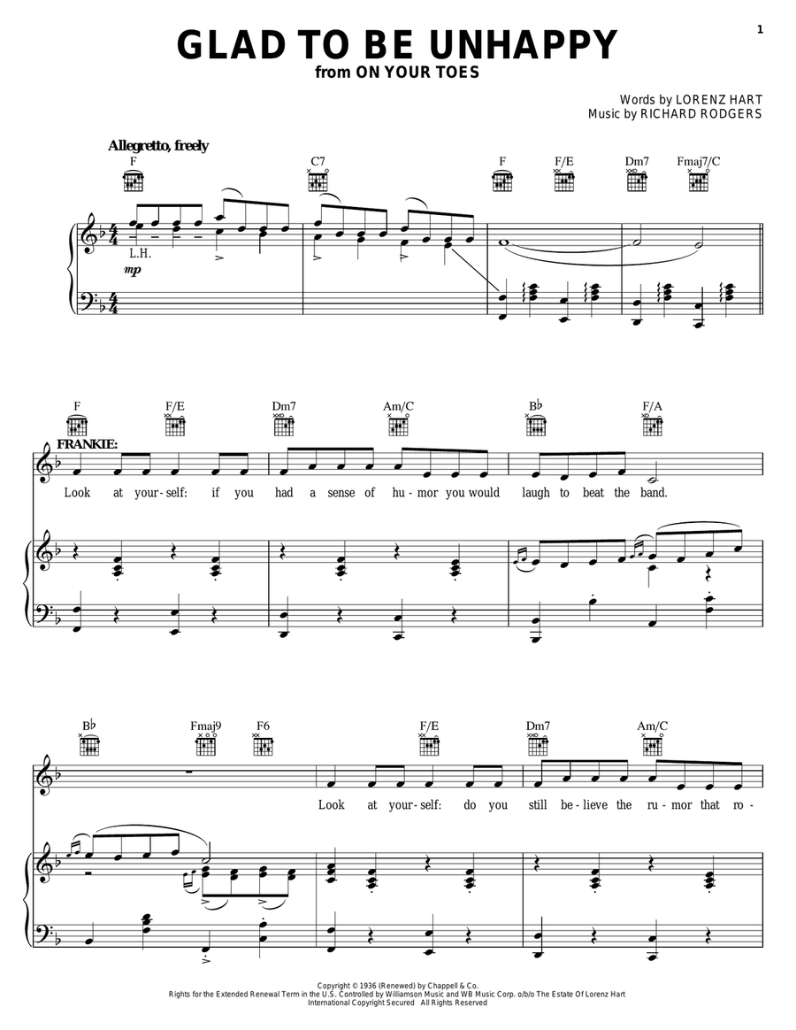 Glad To Be Unhappy Piano, Vocal, Guitar scores gallery preview page 1