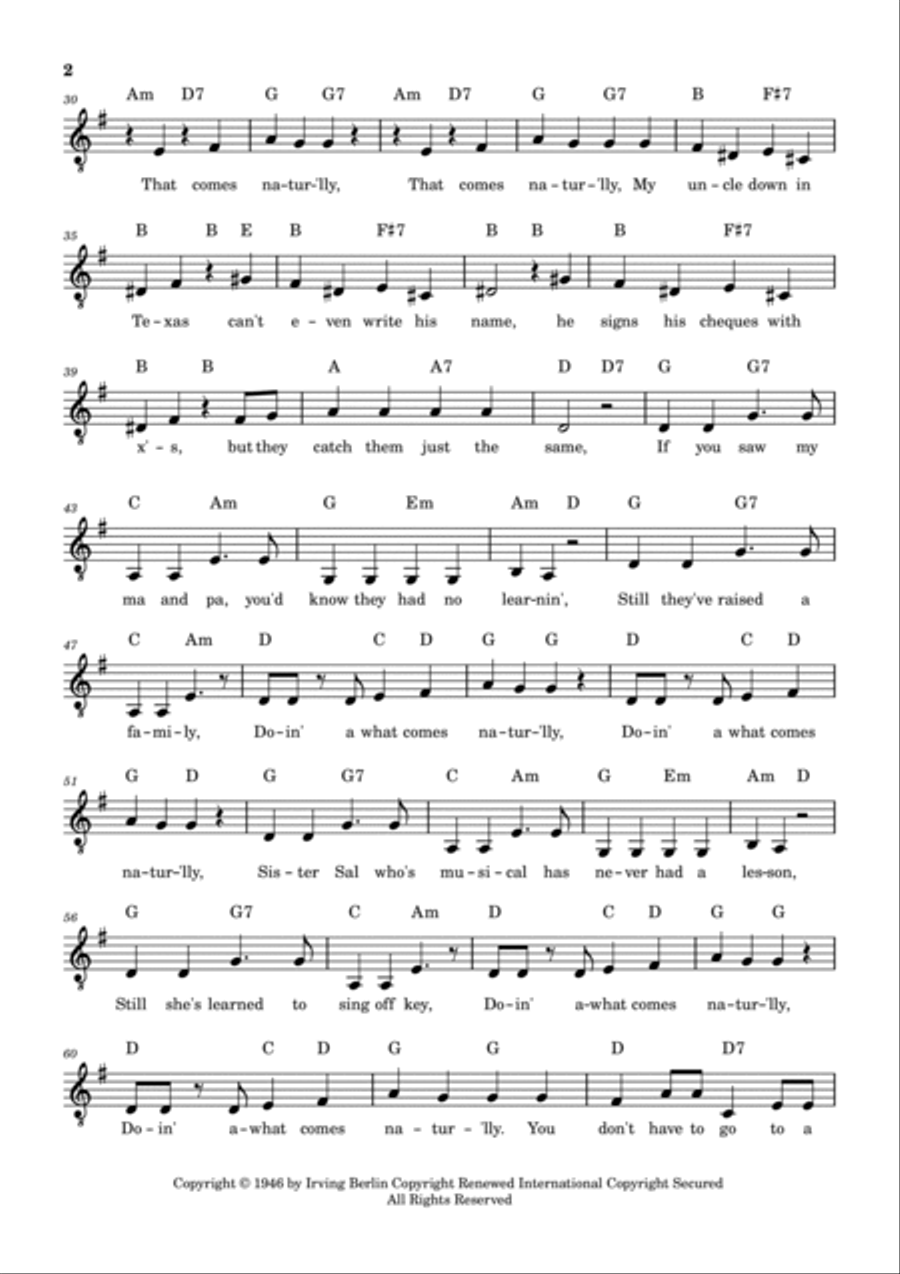 Doin' What Comes Natur'lly Piano, Vocal, Guitar scores gallery preview page 2