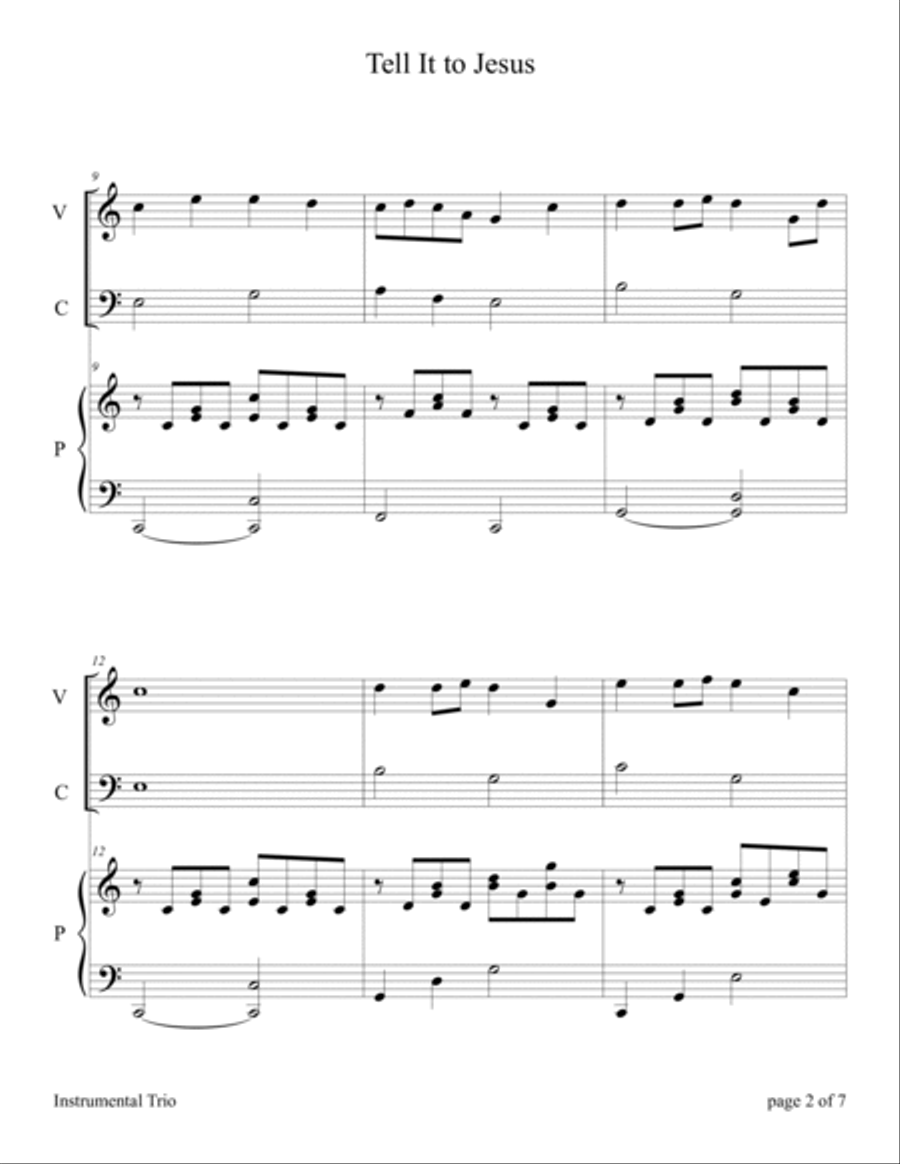 Tell It to Jesus (Easy Violin and Cello Duet with Piano Accompaniment) Piano Trio scores gallery preview page 6