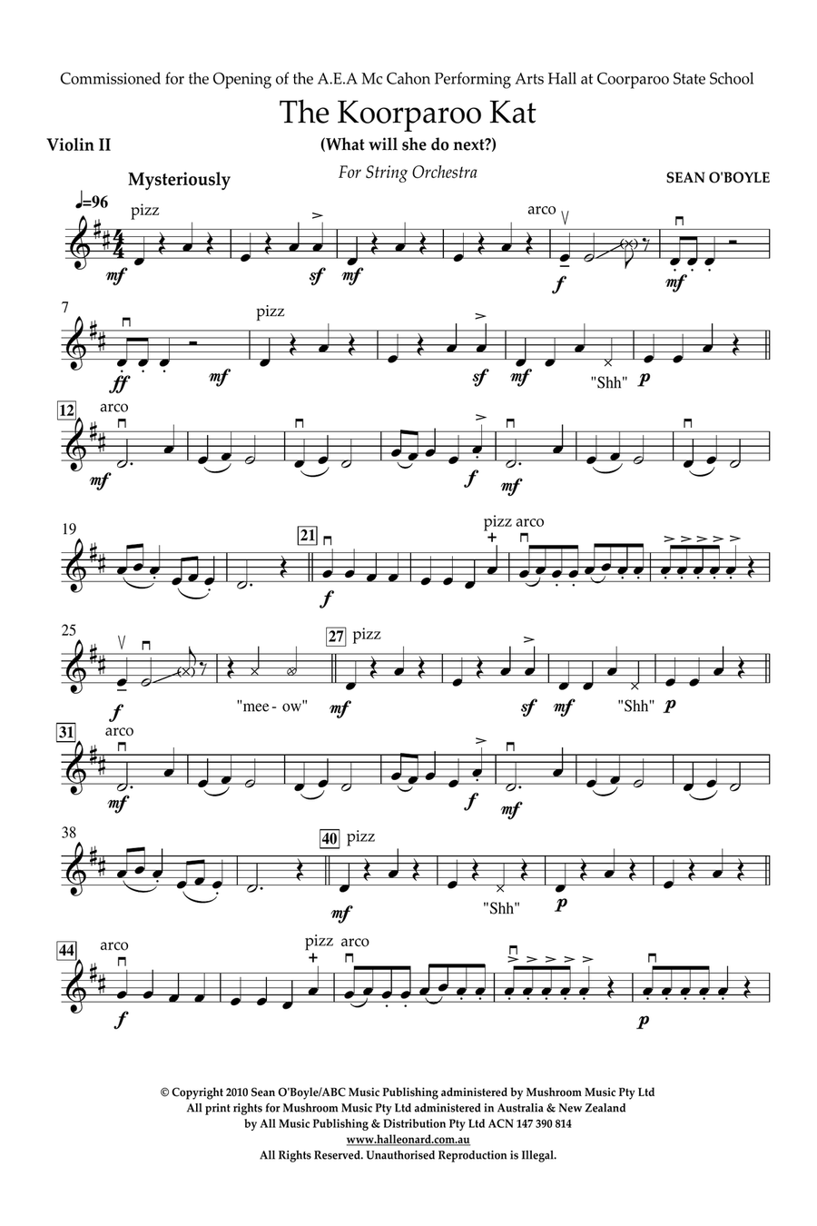 The Koorparoo Kat - Violin II Orchestra scores gallery preview page 1