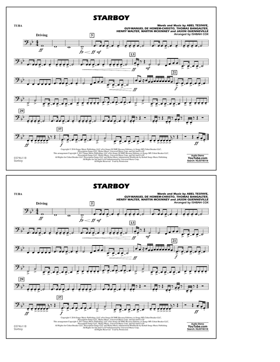 Starboy - Tuba Starboy - Tuba Marching Band scores gallery preview page 1