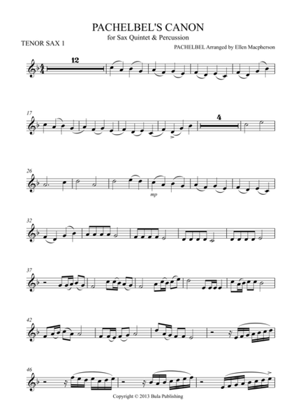 Pachelbel's Cannon - for Sax Quintet & Percussion - TENOR SAX 1