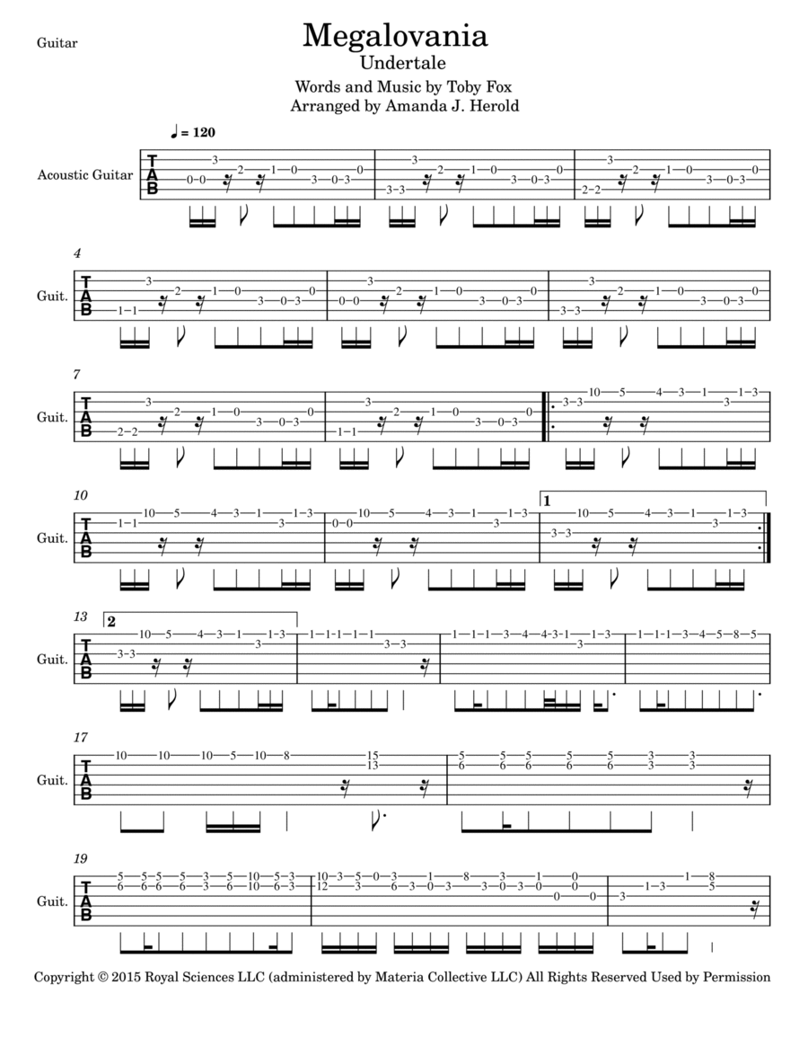 Megalovania Megalovania Guitar Tablature scores gallery preview page 1