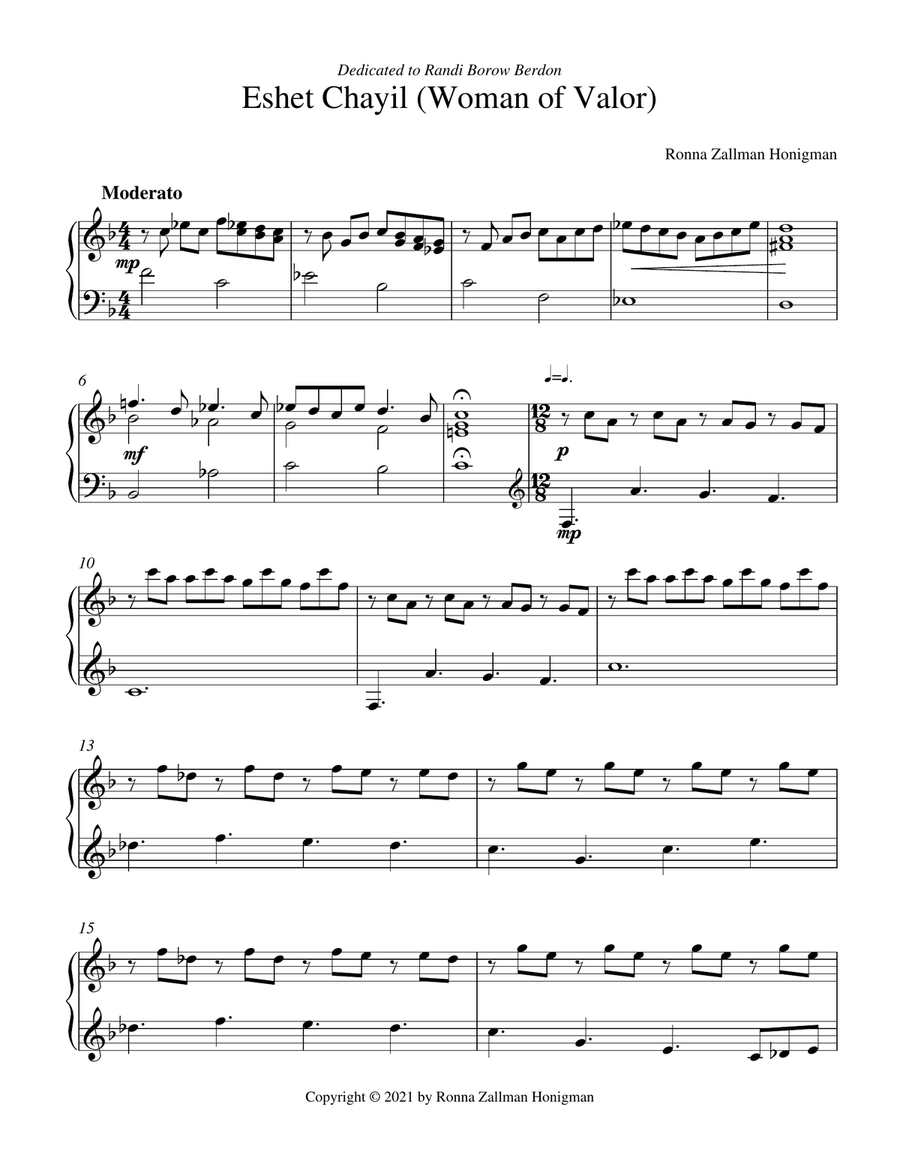 Eshet Chayil (Woman of Valor) Piano Solo scores gallery preview page 1