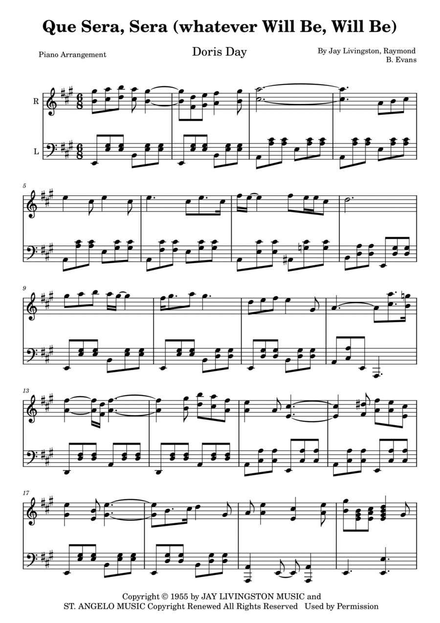 Que Sera, Sera (whatever Will Be, Will Be) Piano Solo scores gallery preview page 1