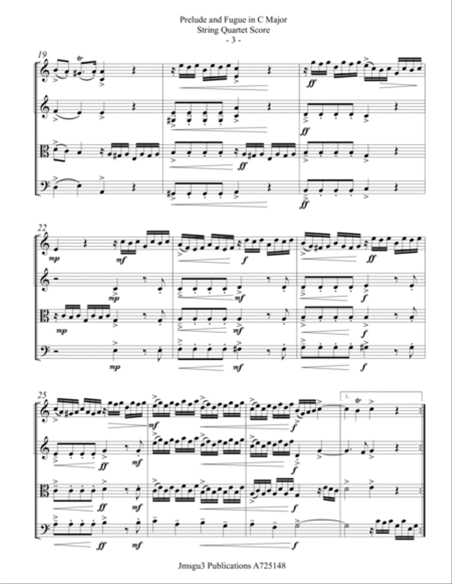 Bach: Prelude & Fugue in C Major BWV 553 for String Quartet String Quartet scores gallery preview page 3