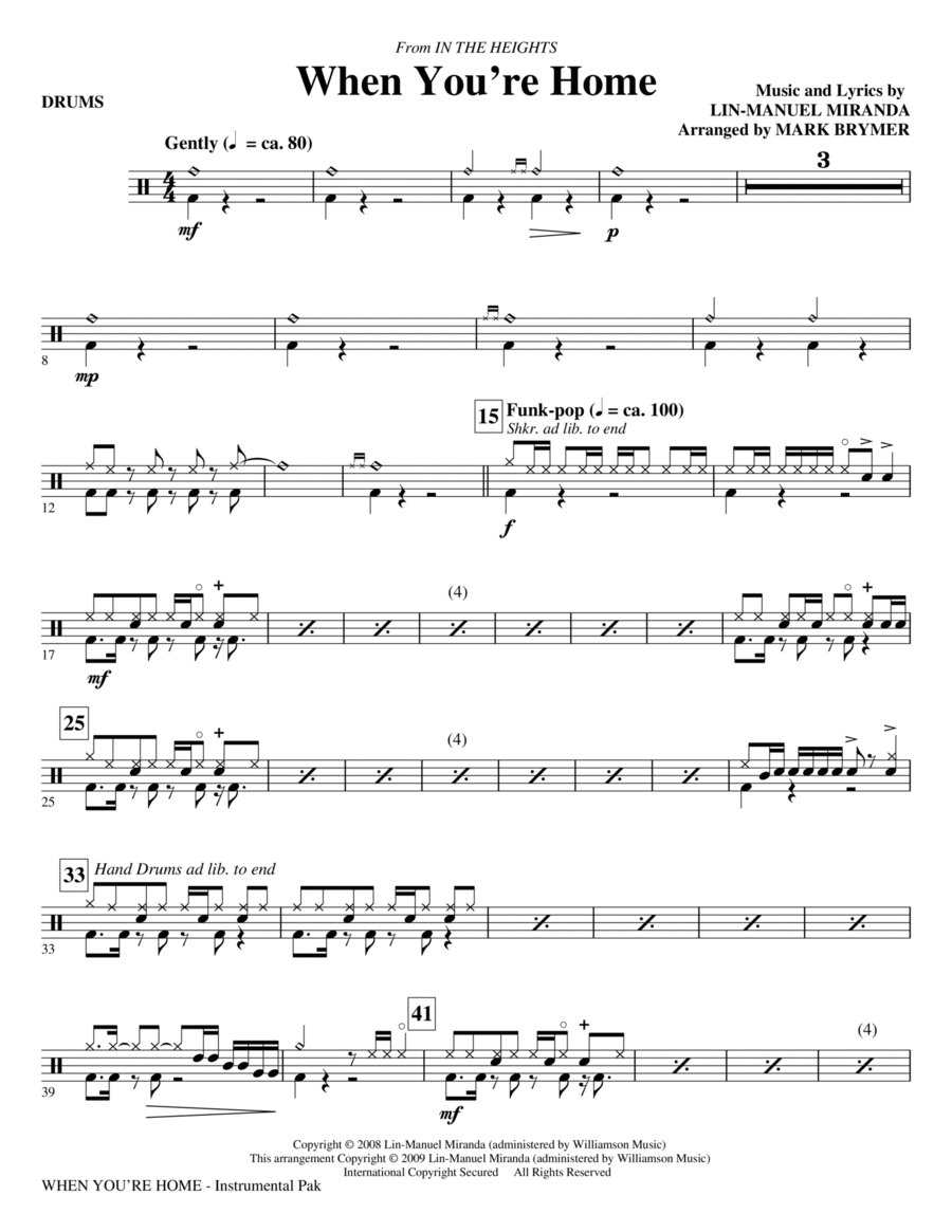 When You're Home (from In The Heights) (arr. Mark Brymer) - Drums