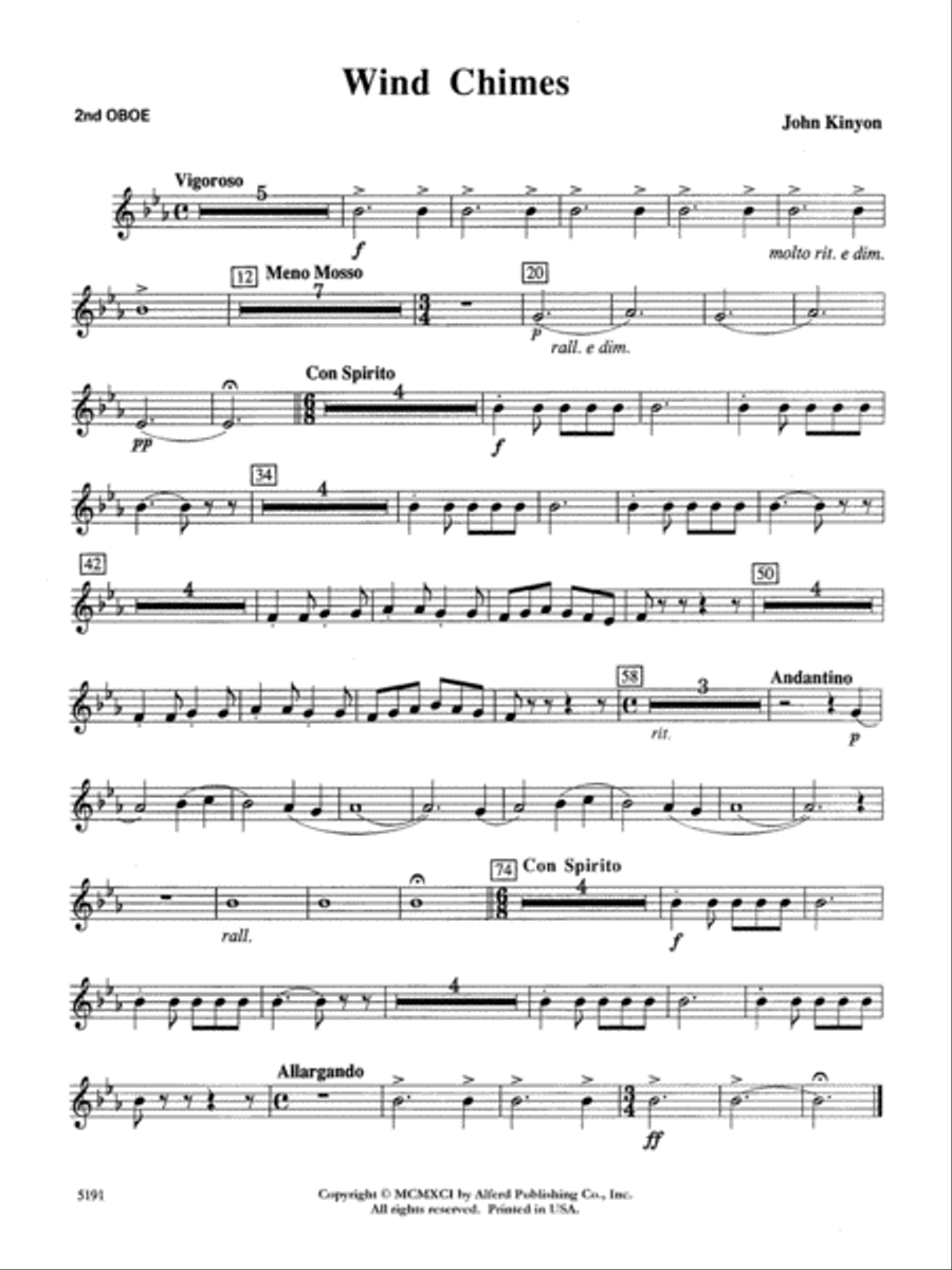 Wind Chimes: 2nd Oboe Concert Band scores gallery preview page 1