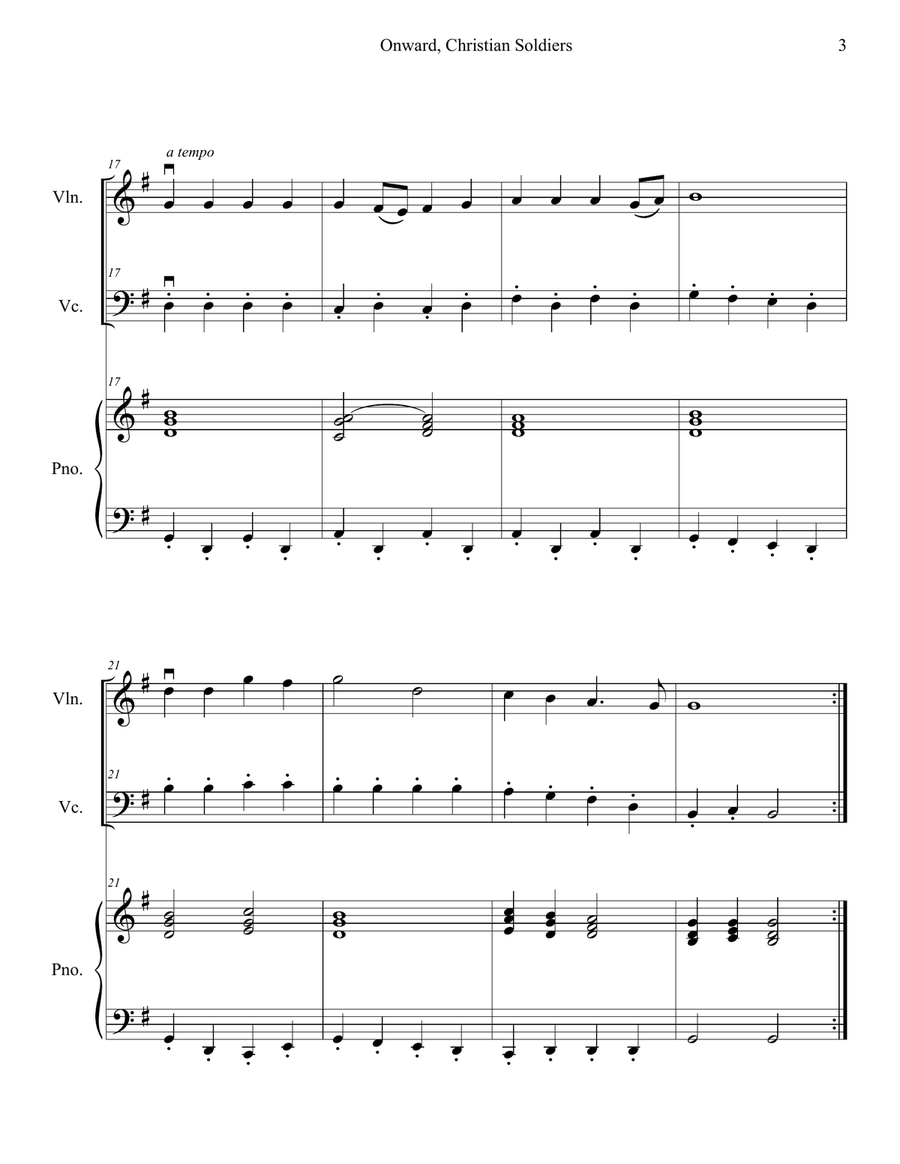 Onward Christian Soldiers (Violin and Cello Duet with Piano Accompaniment) Piano Trio scores gallery preview page 3