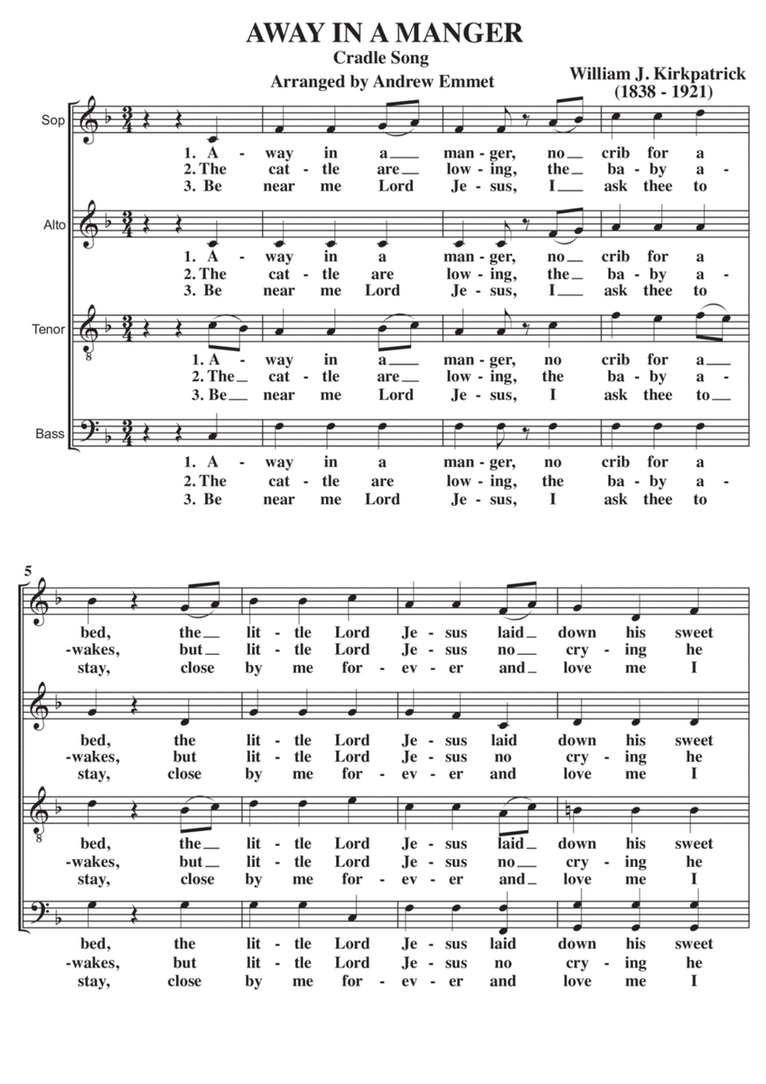 Away In A Manger A Cappella SATB image number null