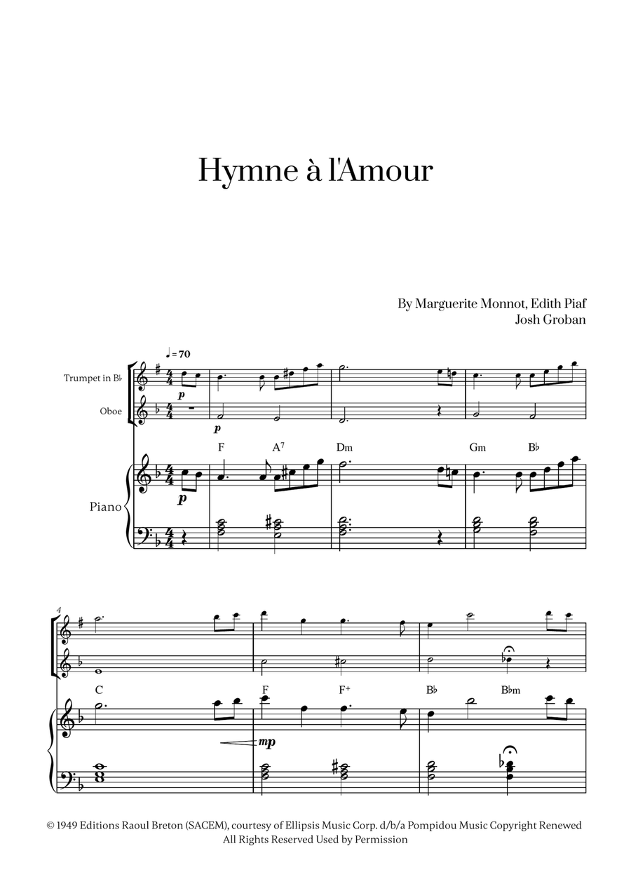 Hymne A L'amour Trumpet Duet scores gallery preview page 1