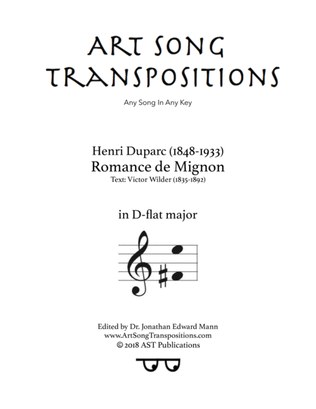 Book cover for DUPARC: Romance de Mignon (transposed to D-flat major)