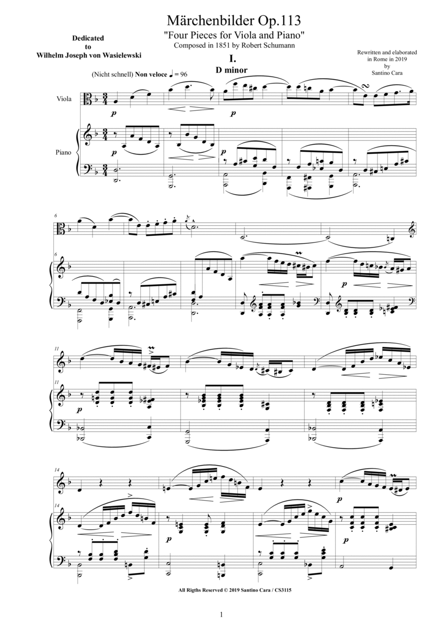 Schumann - Märchenbilder Op.113 - Four Pieces for Viola and Piano Schumann - Märchenbilder Op.113 - Four Pieces for Viola and Piano Piano scores gallery preview page 1