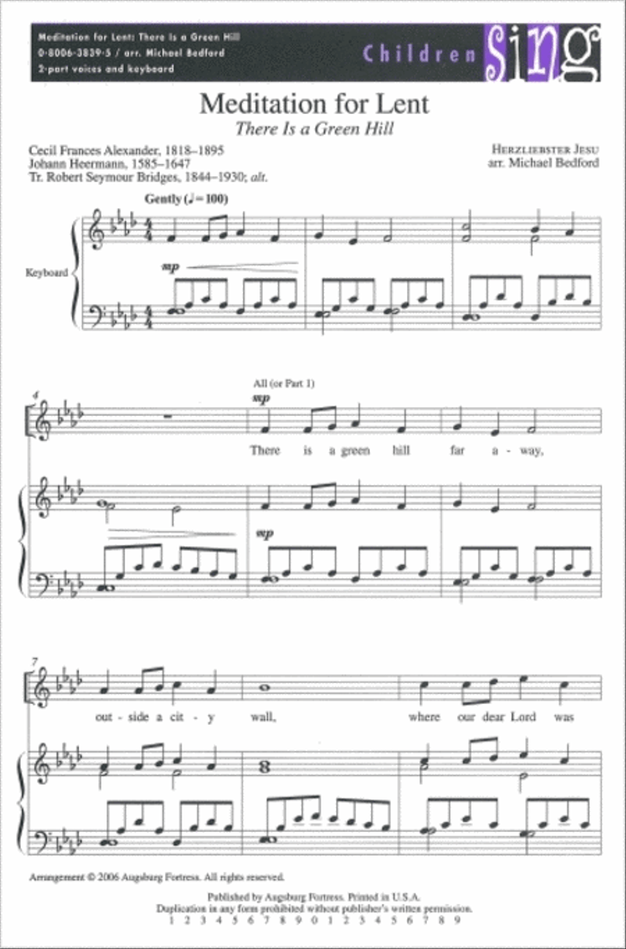 Meditation for Lent Meditation for Lent Unison Choir scores gallery preview page 1