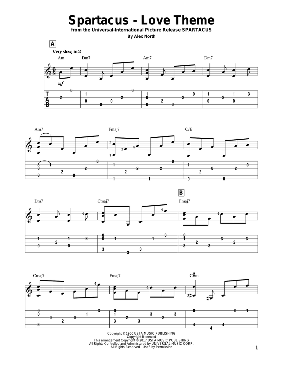 Spartacus - Love Theme Acoustic Guitar scores gallery preview page 1